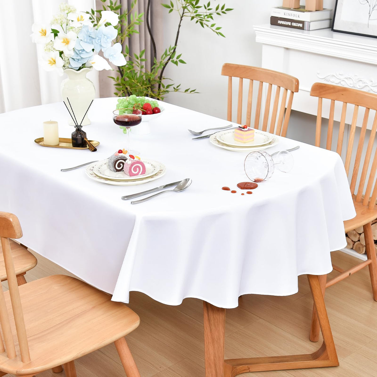 Wolkemer Oval Tablecloth 60 x 102 Inches Faux Linen Water Resistant