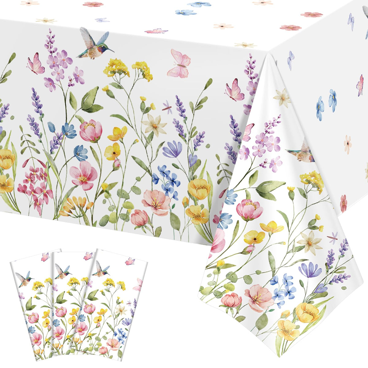 NatNarr 3 Pack Sage Green Floral Plastic Tablecloths, Tea Party Tablecloth