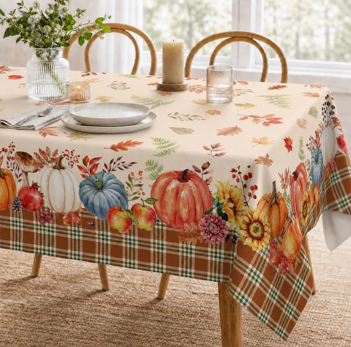 Bnejvif Halloween Tablecloth 60×84 Inch Rectangular,Spiderweb Pumpkin Washable Table Cover for Party Picnic Dinner Decor