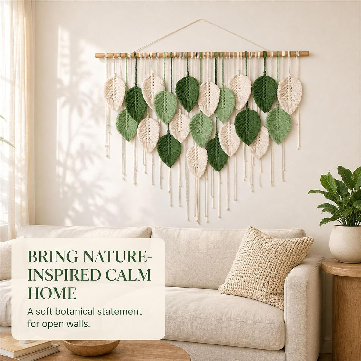 Mnjmhsg Large Macrame Wall Hanging, Green Boho Leaf Tapestry, 39 x 29.5 in