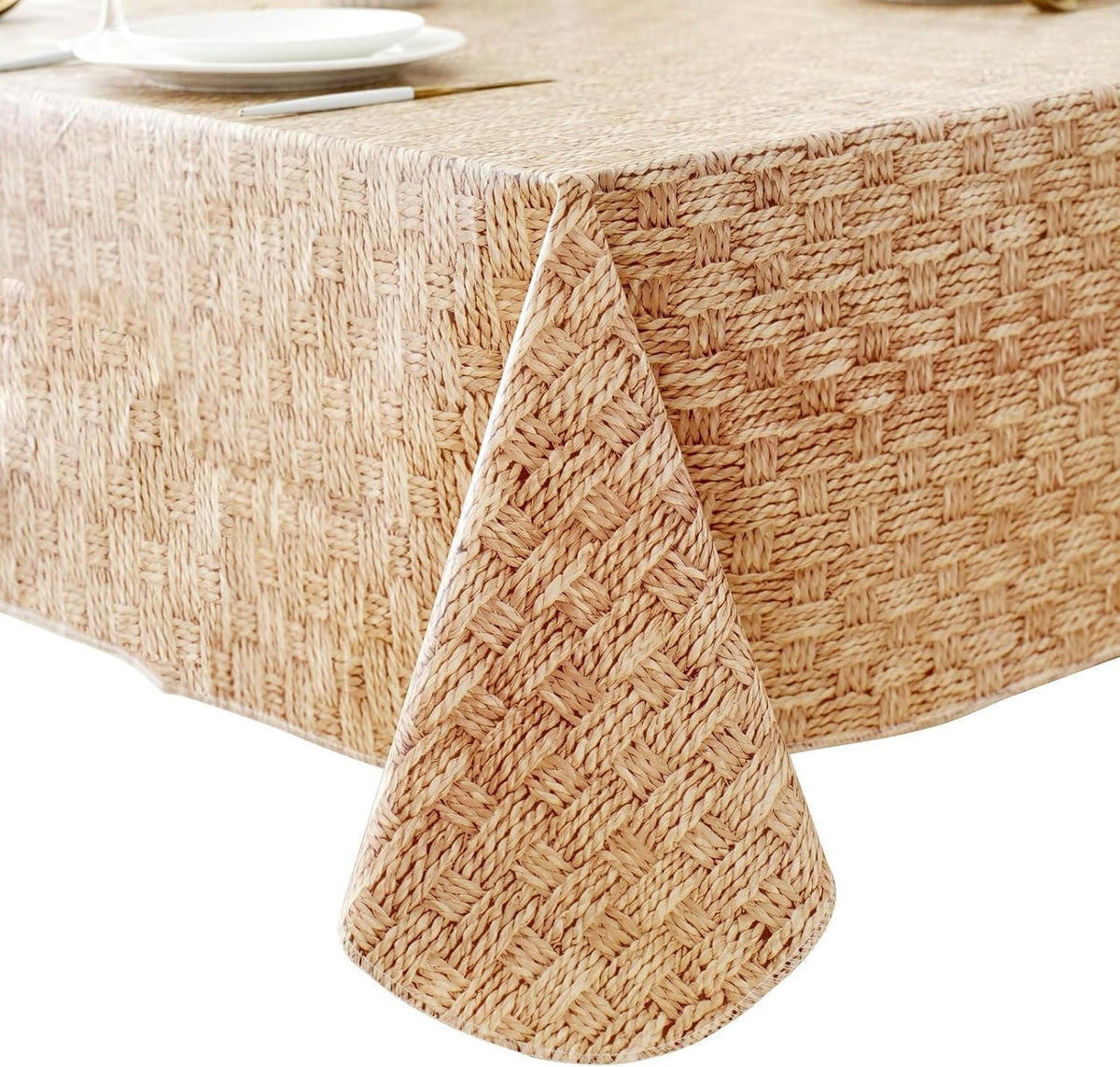 Pioggia Vinyl Tablecloth with Flannel Backed Rectangle Waterproof Oil-Proof PVC Table Cloth Wipeable Spill-Proof Plastic Table Cover for Indoor and Outdoor