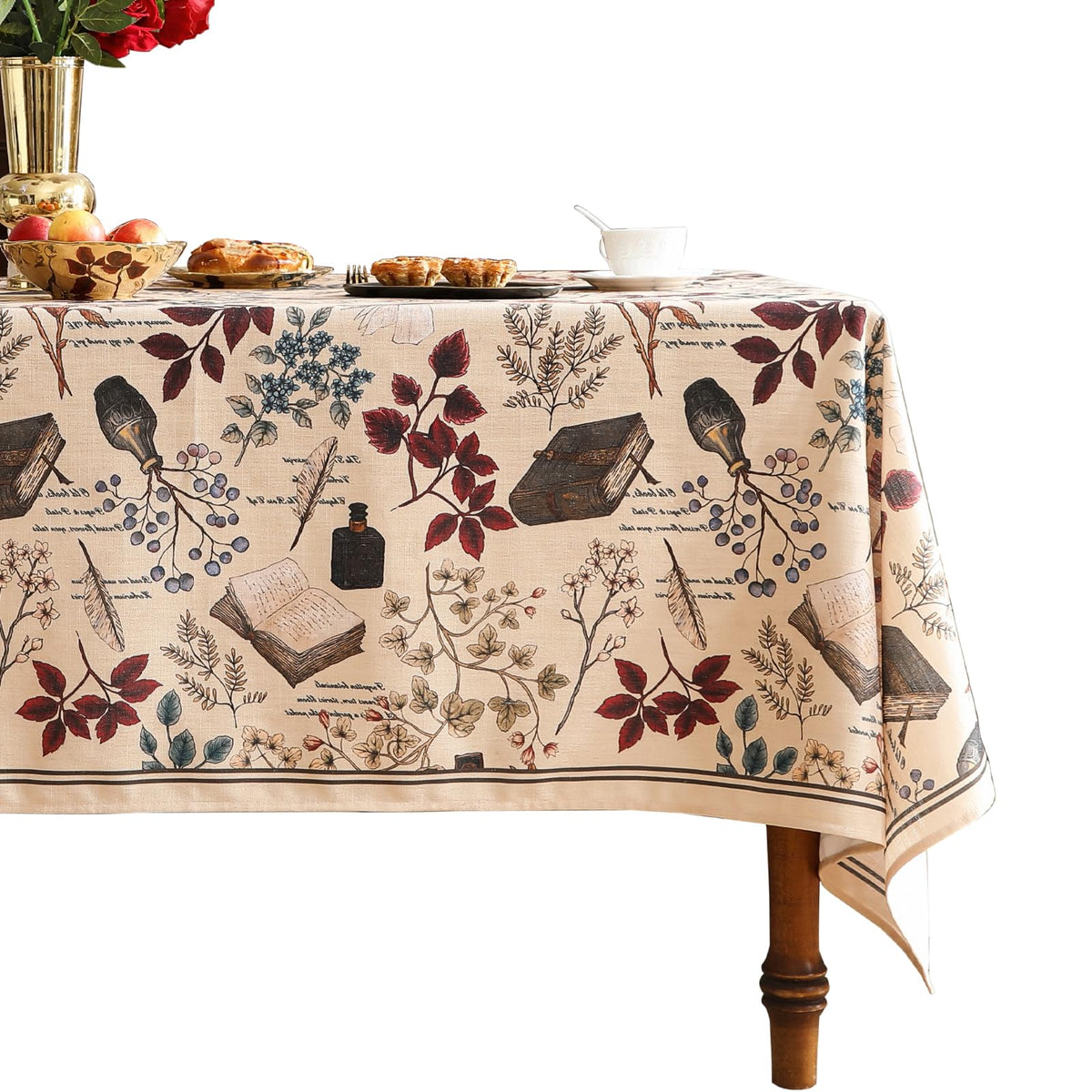 ISAENNE Designer French Linen Rectangular Tablecloth,118"x67"-Cornucopia