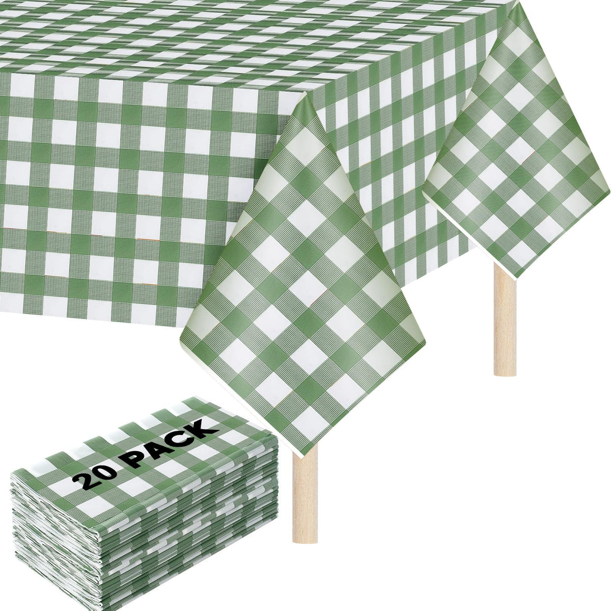 Mindsoft 10 Pack Gingham Party Tablecloth, 54 x 108 Inch Plastic Waterproof Heckered Disposable Plaid Party Tablecover for Picnic Birthday Baby Shower Bridal Wedding (Sage Green Checkered)