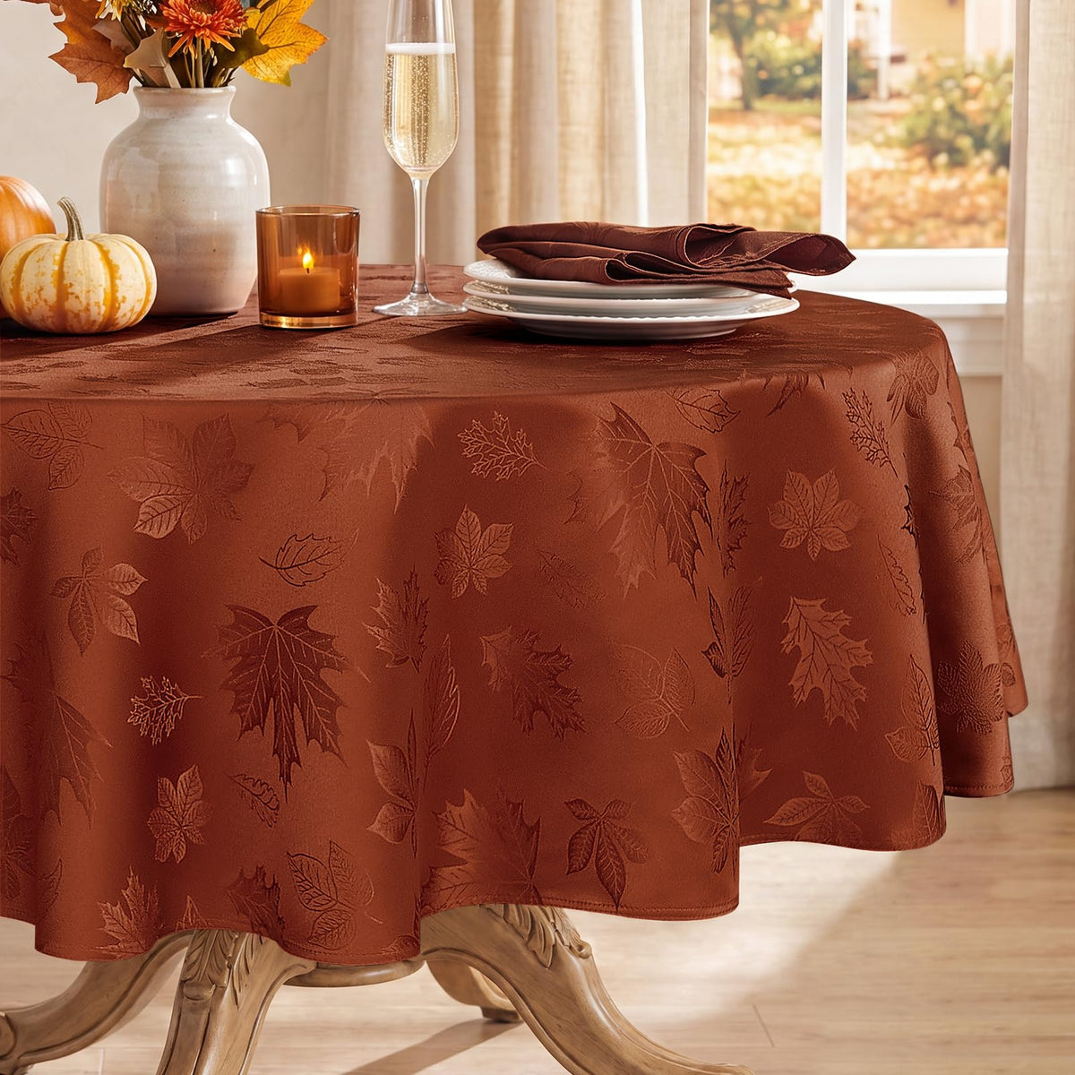 Softalker Fall Jacquard Rectangle Tablecloth, 60 x 84 Inch Burnt Orange
