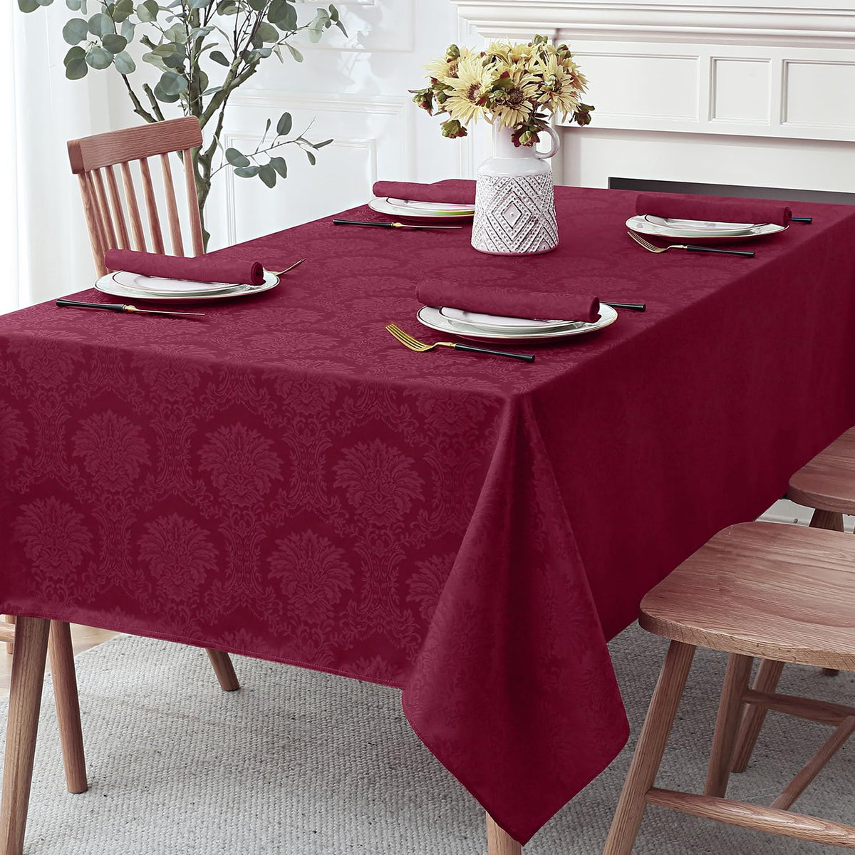 Romanstile Fall Jacquard Rectangle Tablecloth, Thanksgiving Dining Decor