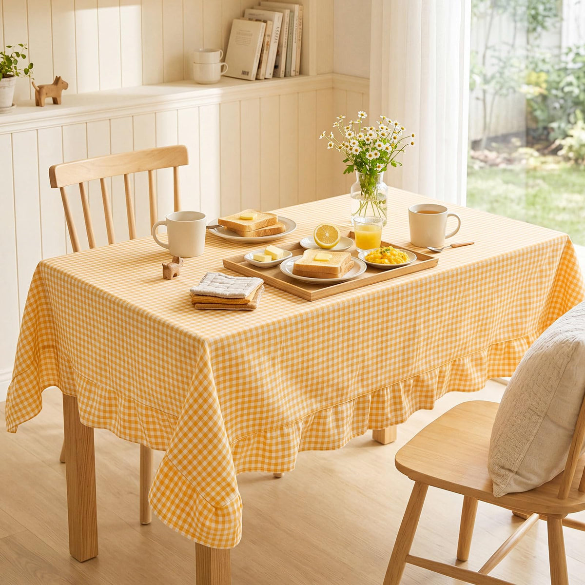 Mindsoft Light Pink Gingham Ruffled Tablecloth, 52 x 70 Inches, Rectangle