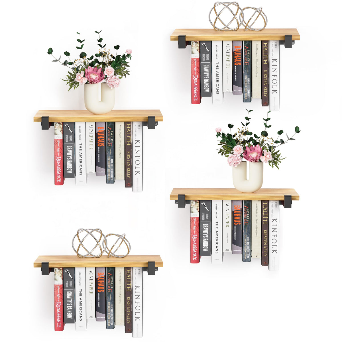NANATI 2 Set of Floating Bookshelf, Pine Wood Invisible Bookshelf, Hanging Bookshelves for Wall, Unique Space Saving Wall Bookcase (16.5L×8.7W×1.5H)