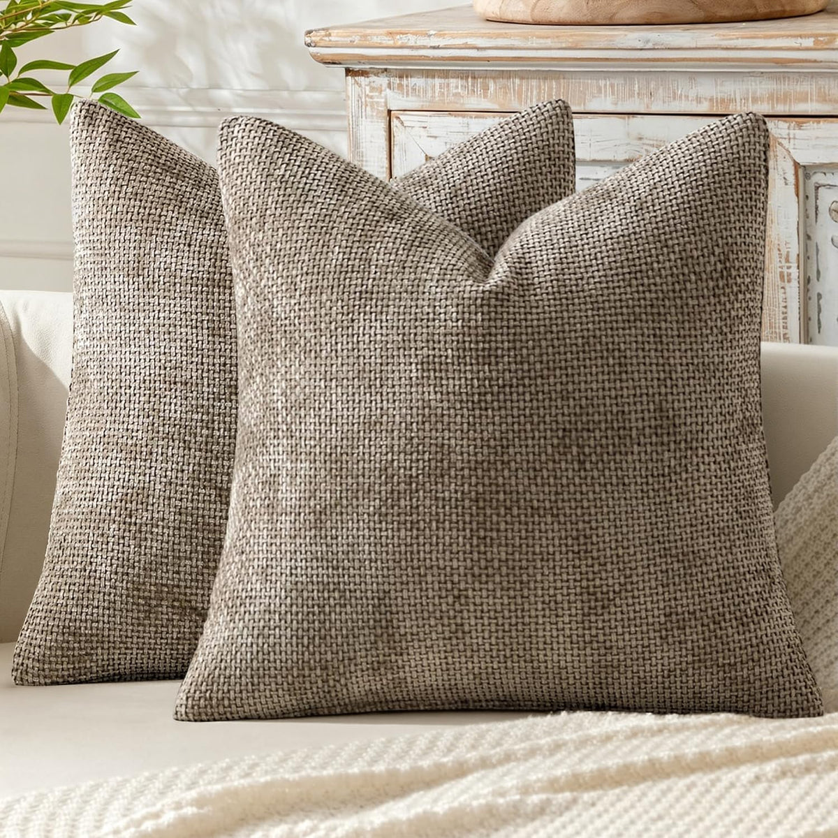 MIULEE Decorative Couch Throw Pillow Covers 18x18 Inch Neutral Beige 2 Pack