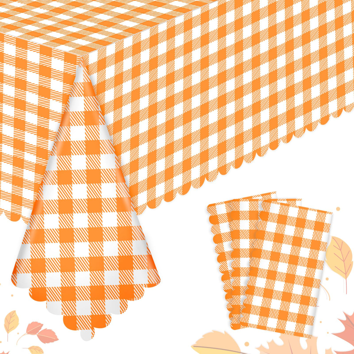 NatNarr 3 Pack Sage Green Gingham Tablecloth, Scalloped Party Table Cover