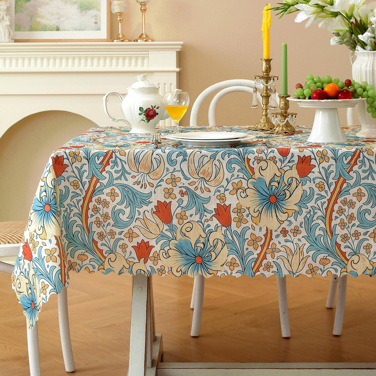 Rectangle Waterproof Tablecloth Linen Textured Table Cloth,Stain and Wrinkle Resistant Washable Fabric Table Cover for Dining, Party, Camping and Outdoor, 52 x 70 Inch, Vine Bloom