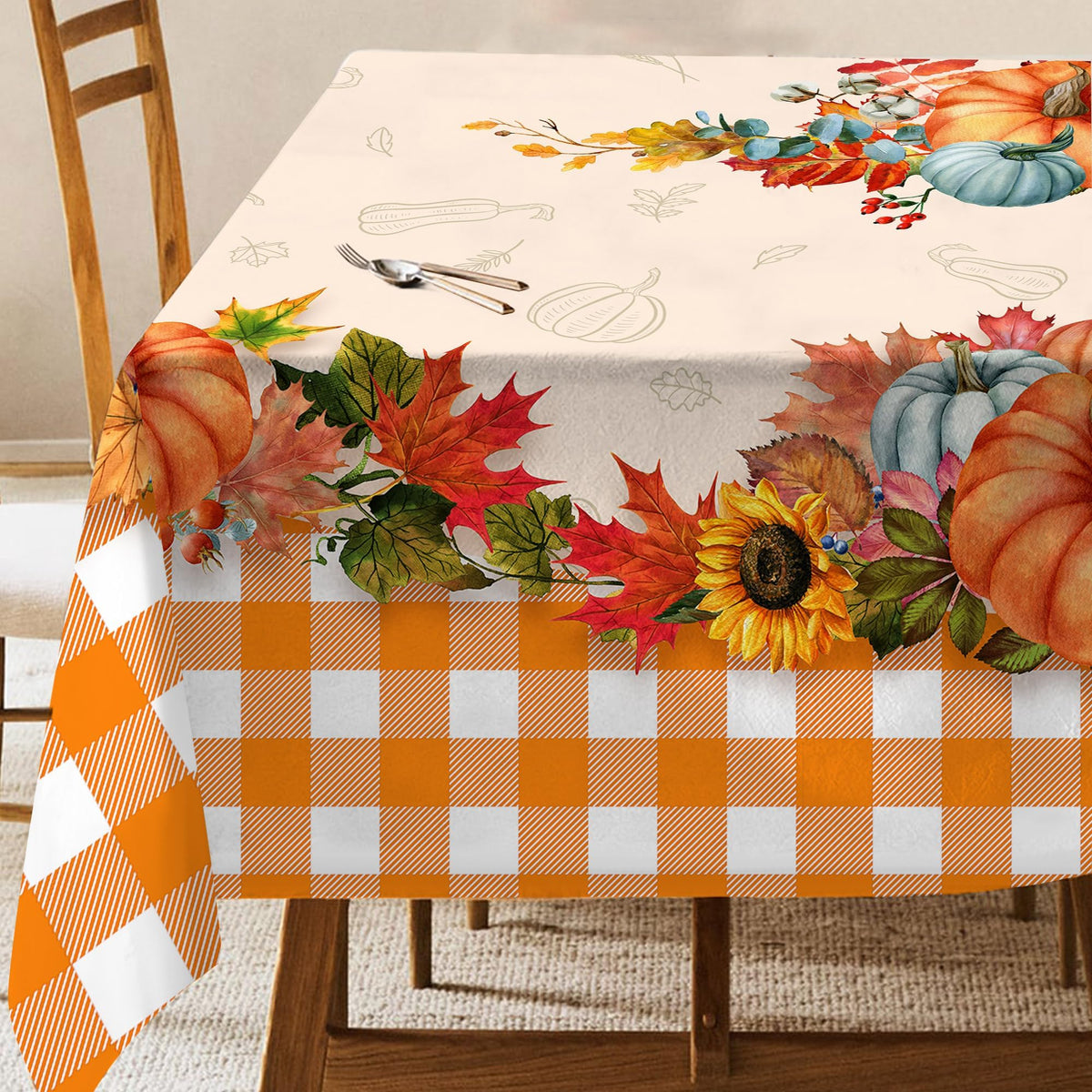 Hexagram Fall Tablecloth 60 x 84 Inches, Plaid Fall Table Cloth Rectangle