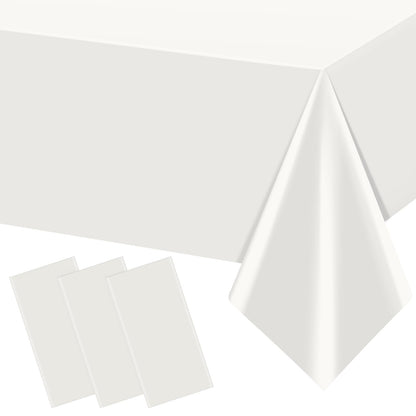 3Pcs Beige Tablecloths for Rectangle Tables,Disposable Plastic Ivory Table Cloth,Waterproof Cream Table Cover for Birthdays Weddings Anniversary Party Decorations,54 x 108 Inch