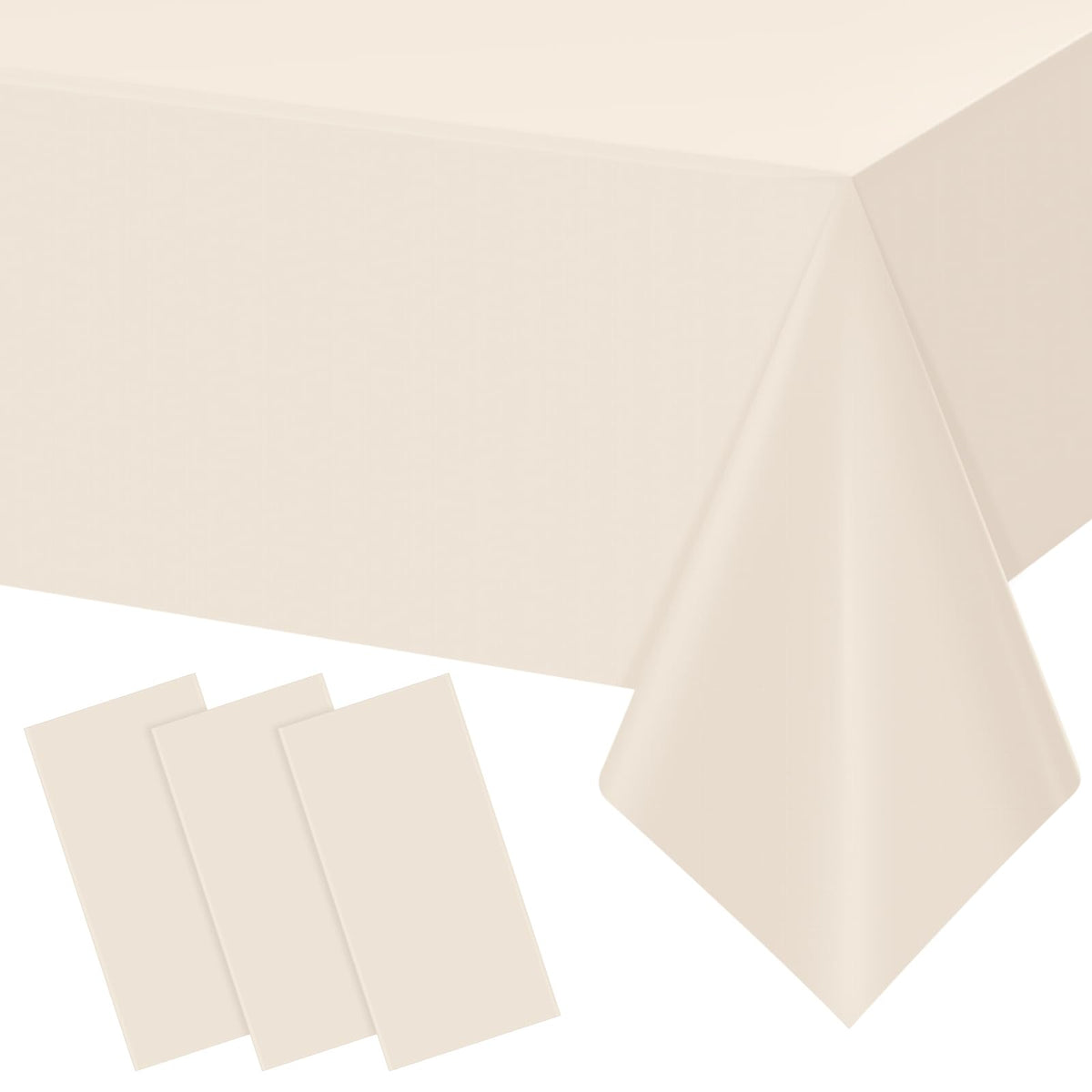 3Pcs Beige Tablecloths for Rectangle Tables,Disposable Plastic Ivory Table Cloth,Waterproof Cream Table Cover for Birthdays Weddings Anniversary Party Decorations,54 x 108 Inch