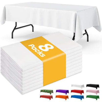 Niuara White Plastic Table Cloth - 4 Pack 54" × 108" Rectangle Disposable Tablecloths for 6FT Tables, Table Cover for Party, Holiday & Gathering Use