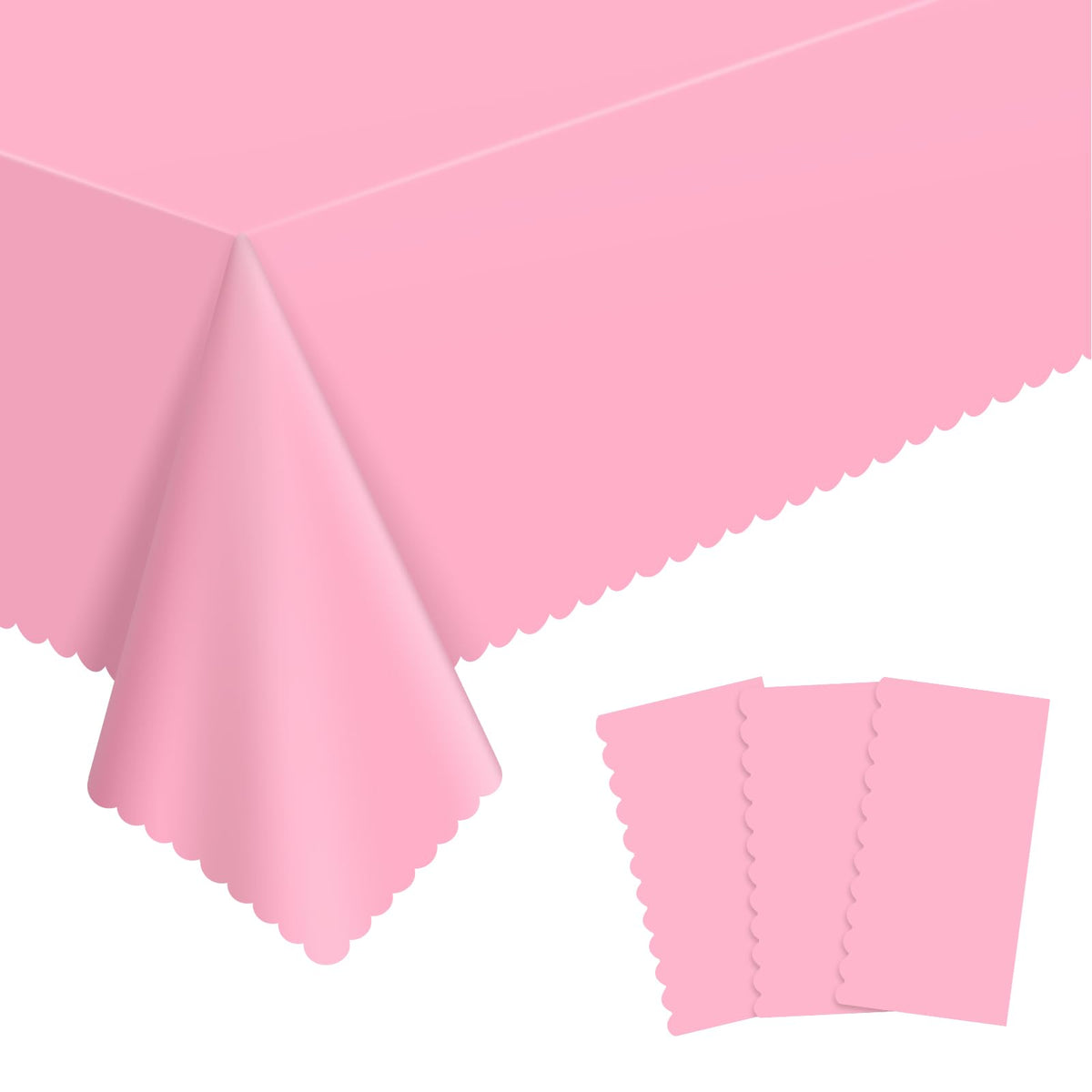NatNarr 3 Pcs Plastic Light Pink Tablecloths, Scalloped Table Cloths