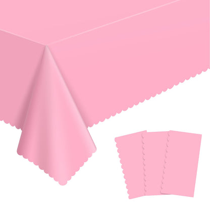 NatNarr 3 Pcs Plastic Light Pink Tablecloths, Scalloped Table Cloths