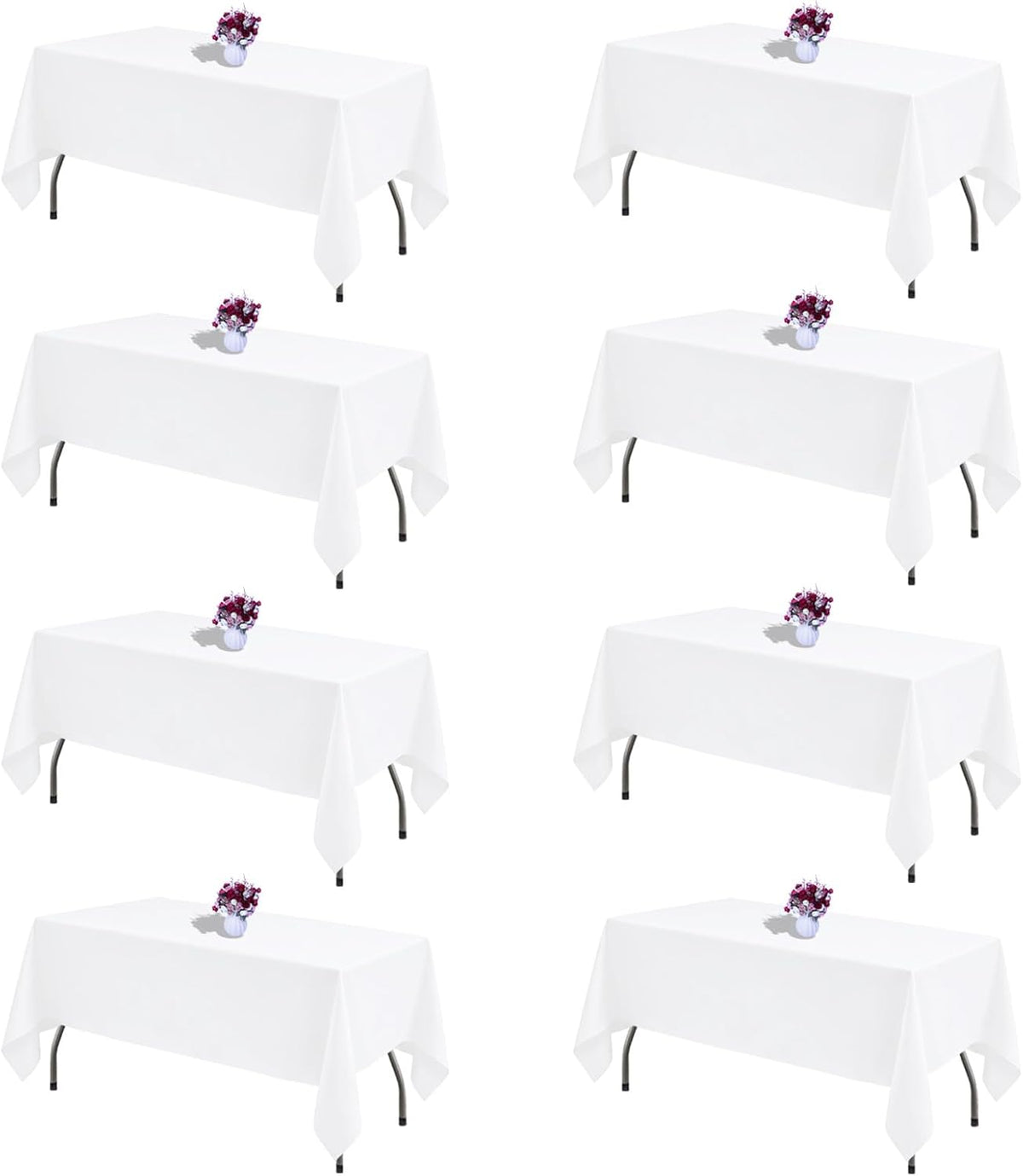 White Rectangle Table Cloth 60 x 102 Inch, 8 Pack