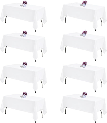 White Rectangle Table Cloth 60 x 102 Inch, 8 Pack
