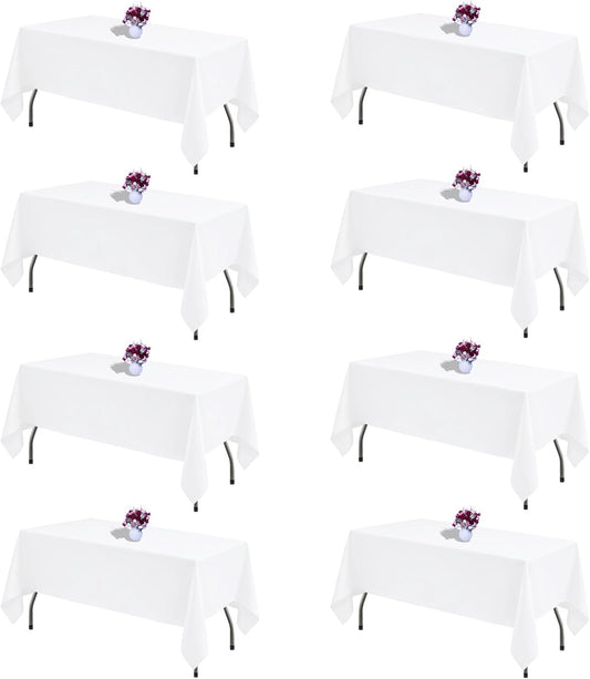 White Rectangle Table Cloth 60 x 102 Inch, 8 Pack