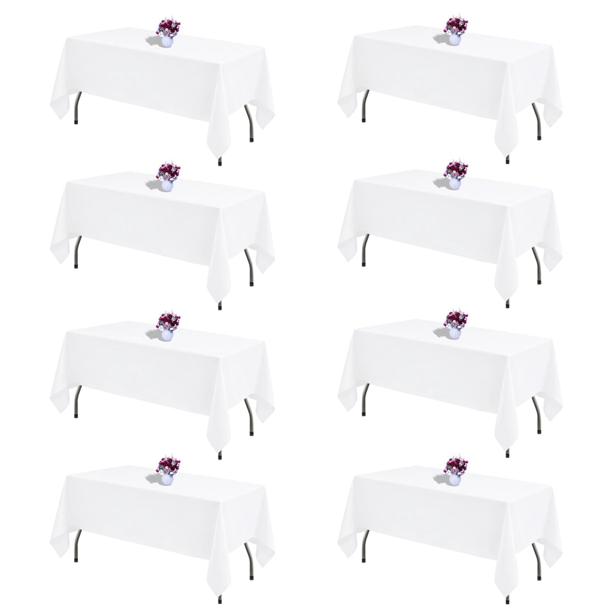 White Rectangle Table Cloth 60 x 102 Inch, 8 Pack