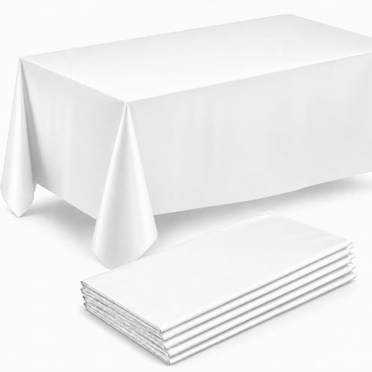 Prestee 12-Pack White and Gold Tablecloth - 54x108 Inch - Disposable Table Covers for Party, Weddings, and Holidays - Waterproof Christmas Tablecloth, Stain-Resistant Plastic Table Cover Set