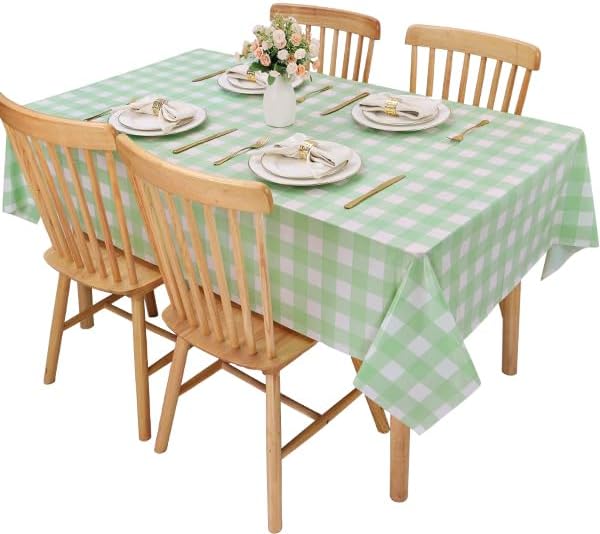 Kesfey 3 Packs Sage Green Gingham Tablecloth Sage Green and White Checkered Table Cloths 54 x 108 Inches Disposable Plastic Gingham Tablecovers Waterproof Picnic Camping Table Covers for Baby Shower