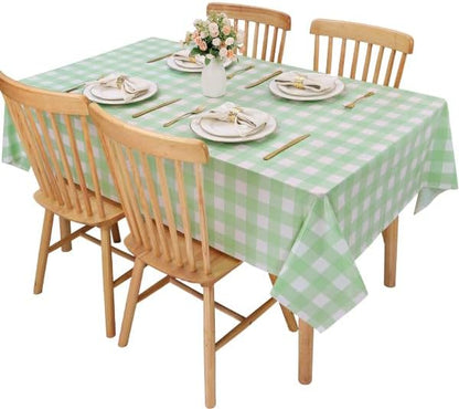 Kesfey 3 Packs Sage Green Gingham Tablecloth Sage Green and White Checkered Table Cloths 54 x 108 Inches Disposable Plastic Gingham Tablecovers Waterproof Picnic Camping Table Covers for Baby Shower