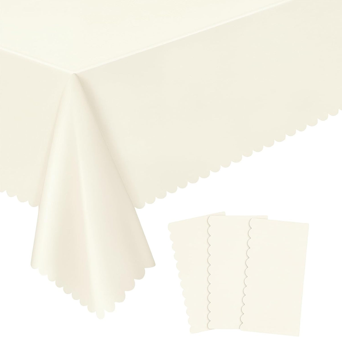 NatNarr 3 Pack Ivory Tablecloths, 54 x 108 Inch Scalloped Party Table Cover