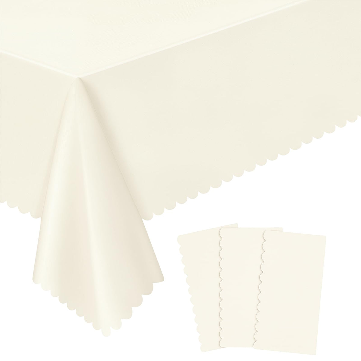 NatNarr 3 Pack Ivory Tablecloths, 54 x 108 Inch Scalloped Party Table Cover