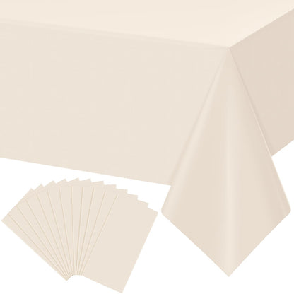 3Pcs Beige Tablecloths for Rectangle Tables,Disposable Plastic Ivory Table Cloth,Waterproof Cream Table Cover for Birthdays Weddings Anniversary Party Decorations,54 x 108 Inch