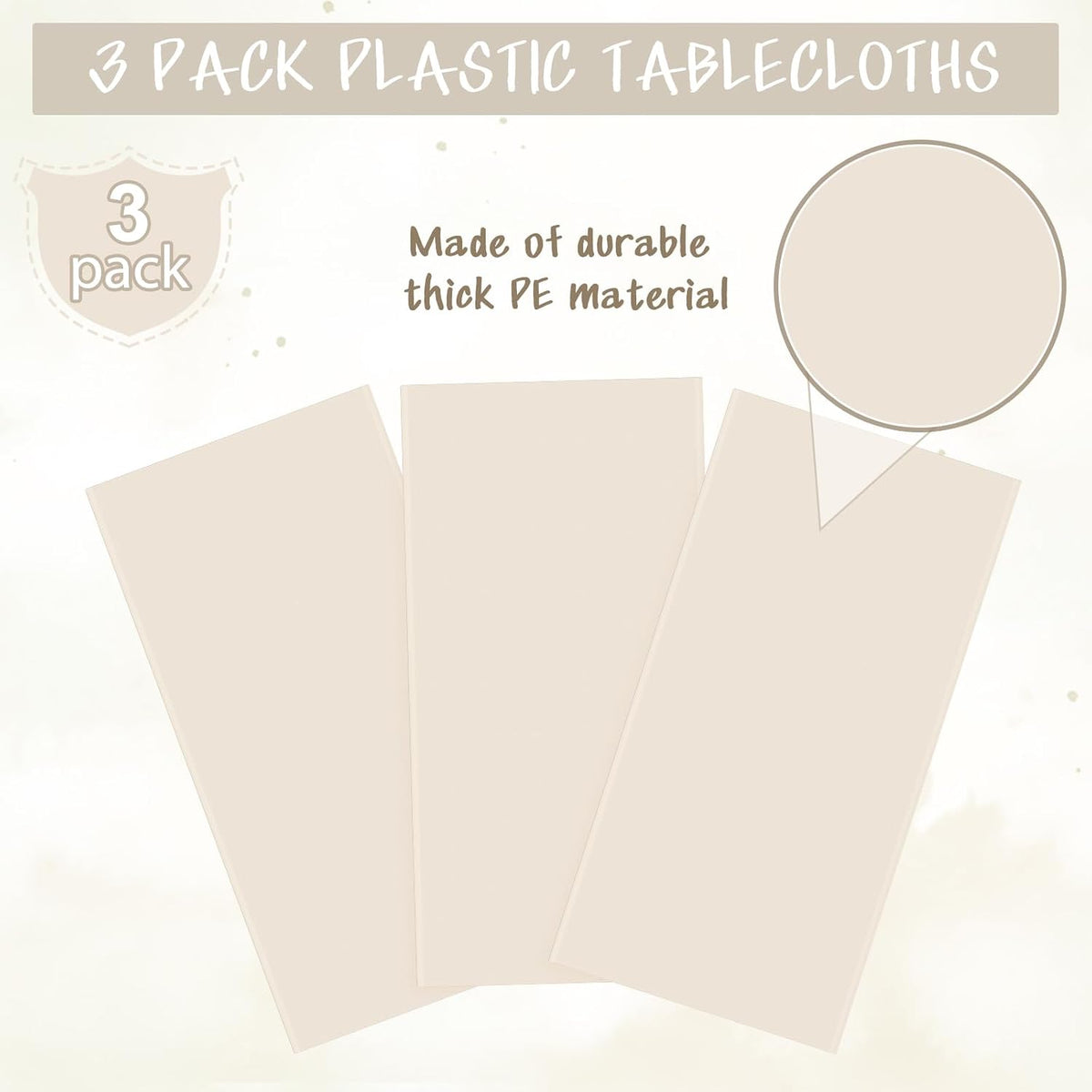 3Pcs Beige Tablecloths for Rectangle Tables,Disposable Plastic Ivory Table Cloth,Waterproof Cream Table Cover for Birthdays Weddings Anniversary Party Decorations,54 x 108 Inch