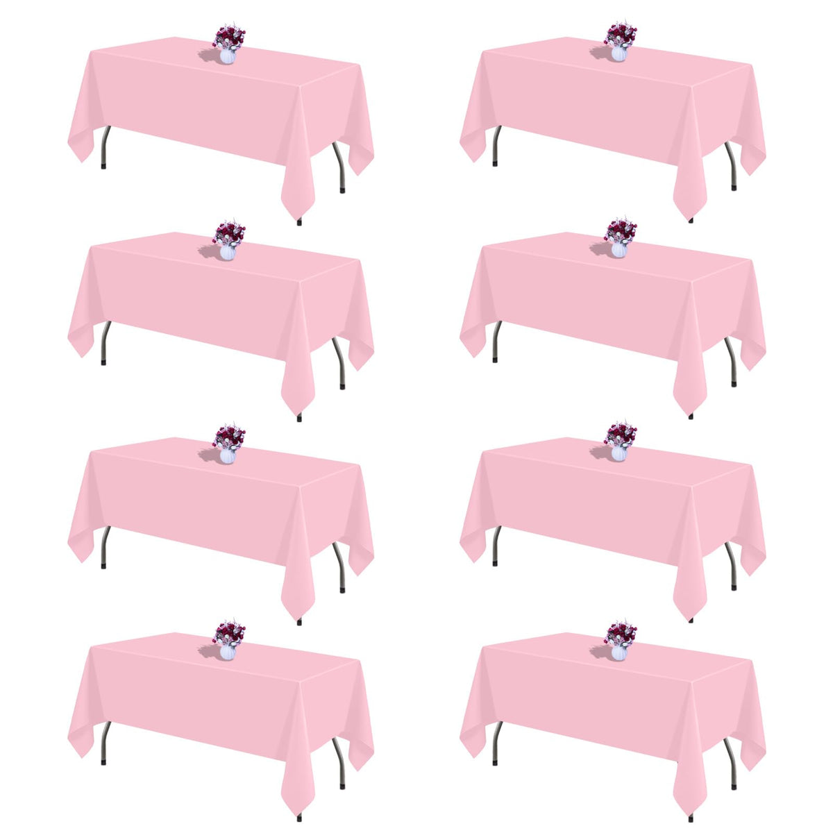 White Rectangle Table Cloth 60 x 102 Inch, 8 Pack