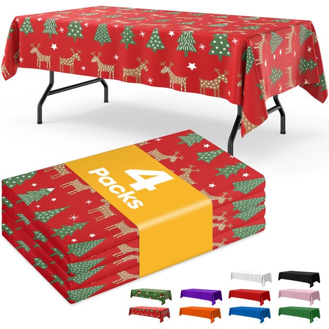 Niuara White Plastic Table Cloth - 4 Pack 54" × 108" Rectangle Disposable Tablecloths for 6FT Tables, Table Cover for Party, Holiday & Gathering Use