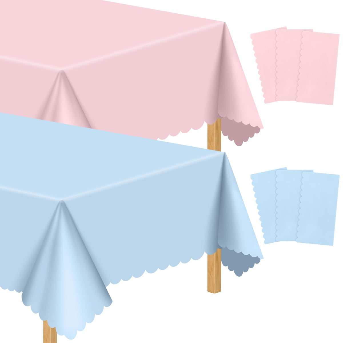 NatNarr 3 Pack Ivory Tablecloths, 54 x 108 Inch Scalloped Party Table Cover