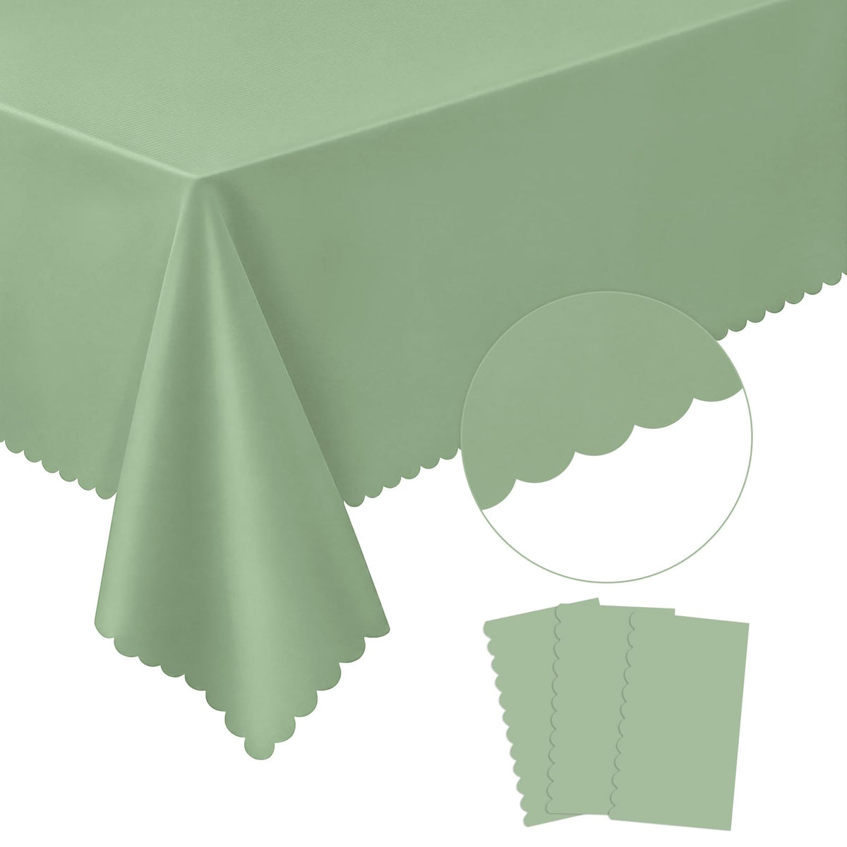 NatNarr 3 Pack Ivory Tablecloths, 54 x 108 Inch Scalloped Party Table Cover
