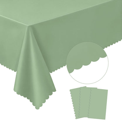 NatNarr 3 Pack Ivory Tablecloths, 54 x 108 Inch Scalloped Party Table Cover
