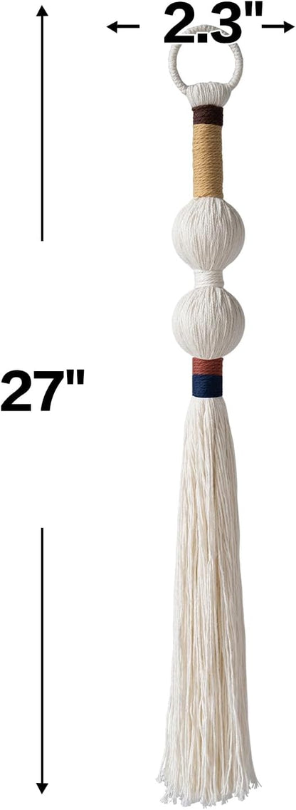 Macrame Wall Hanging Spherical Tassel Fiber Handmade Small Boho Decor 27''L