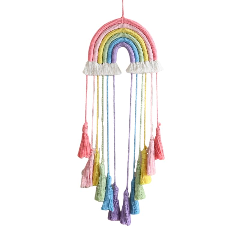Rainbow Macrame Wall Hanging, Girls Room Decor (Pink Rainbow)