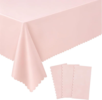 NatNarr 3 Pcs Plastic Light Pink Tablecloths, Scalloped Table Cloths