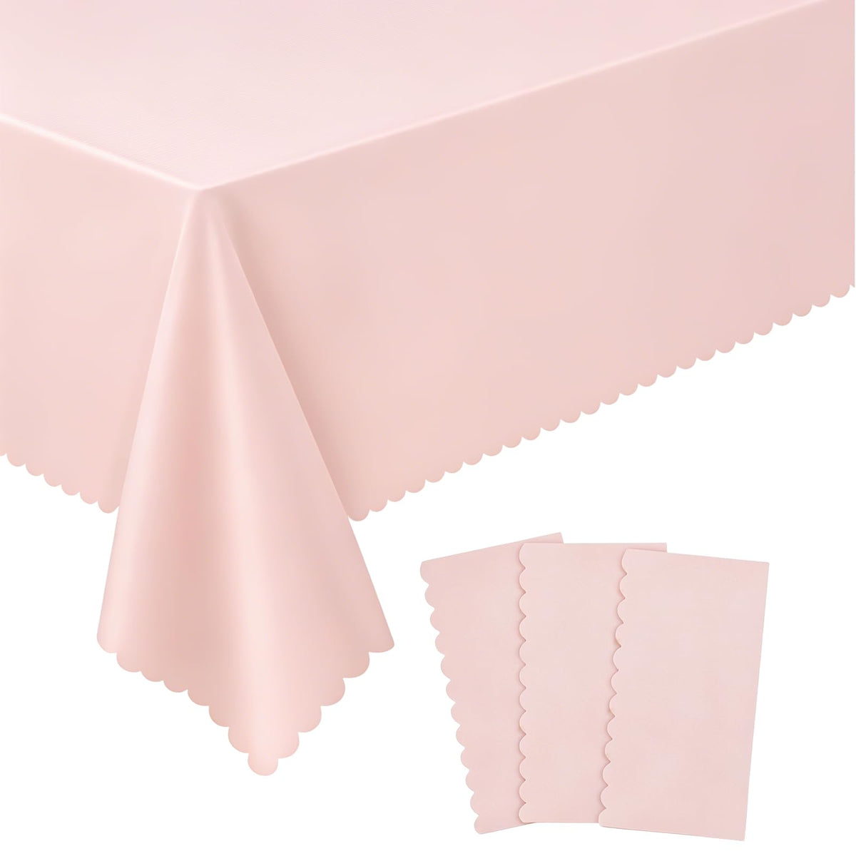 NatNarr 3 Pcs Plastic Light Pink Tablecloths, Scalloped Table Cloths