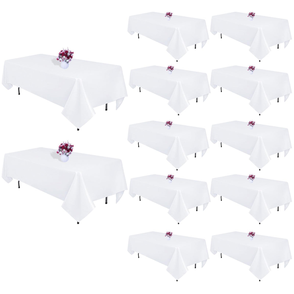 White Rectangle Table Cloth 60 x 102 Inch, 8 Pack