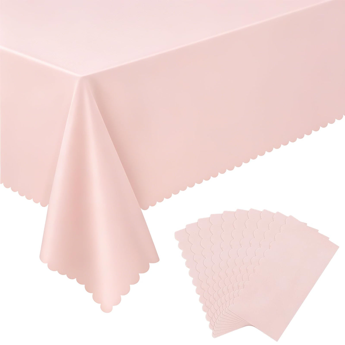 NatNarr 3 Pcs Plastic Light Pink Tablecloths, Scalloped Table Cloths