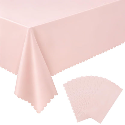 NatNarr 3 Pcs Plastic Light Pink Tablecloths, Scalloped Table Cloths