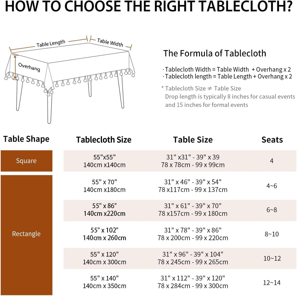 Deep Dream Tablecloths, Waterproof Table Cloth, Linens Wrinkle Free Anti-Fading, Rustic Table Cover Decoration for Kitchen Dinning Christmas (Rectangle/Oblong, 55''x70'',4-6 Seats, Light Coffee)