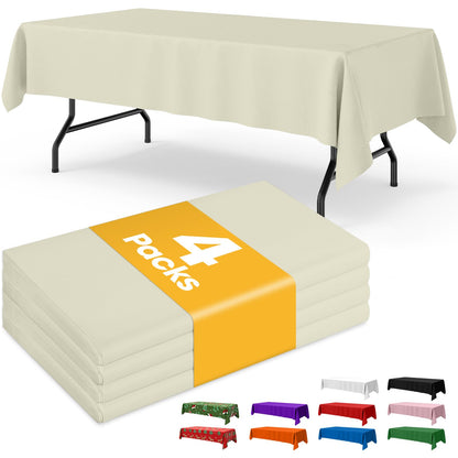 Niuara White Plastic Table Cloth - 4 Pack 54" × 108" Rectangle Disposable Tablecloths for 6FT Tables, Table Cover for Party, Holiday & Gathering Use