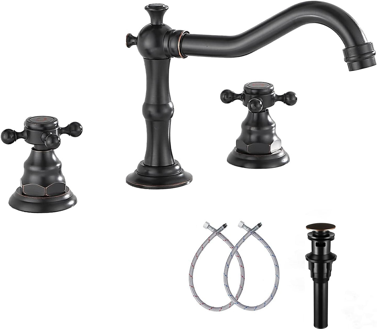 8" 2 Handles 3 Holes Bathroom Sink Faucet Antique Brass