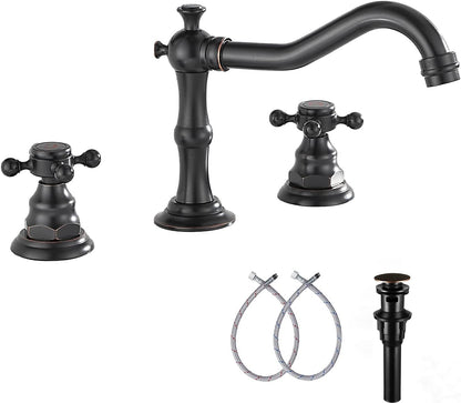 8" 2 Handles 3 Holes Bathroom Sink Faucet Antique Brass