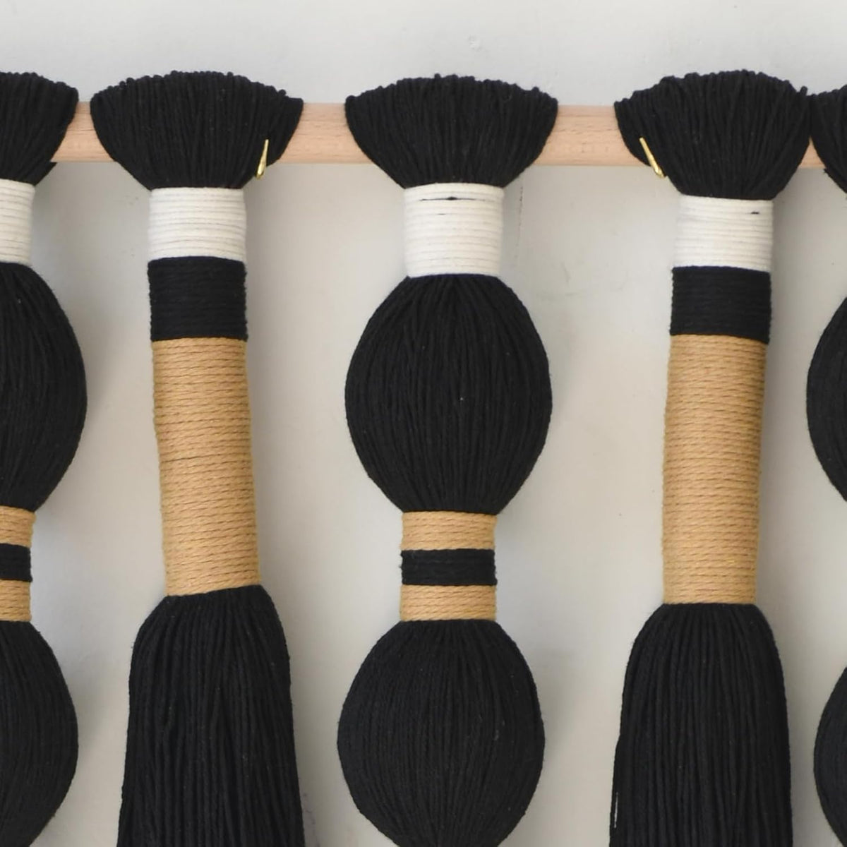 Macrame Wall Hanging Black Spherical Tassel Geometric Wall Art 15.7"W*39"L