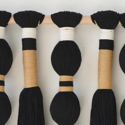 Macrame Wall Hanging Black Spherical Tassel Geometric Wall Art 15.7"W*39"L