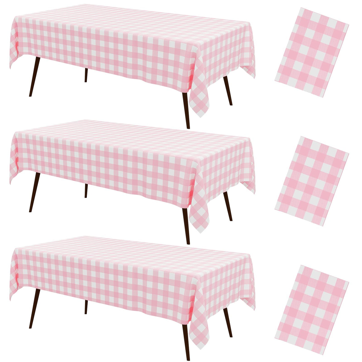 misaya 3 Packs Khaki White Buffalo Gingham Plastic Disposable Table Cloth
